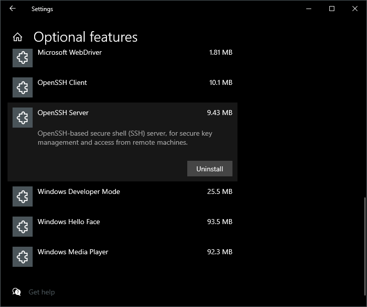 OpenSSH as a feature of Windows 10
