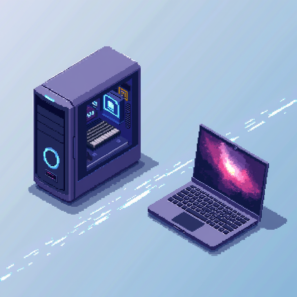 Pixel Art Graphic of a High End PC and Gaming Laptop