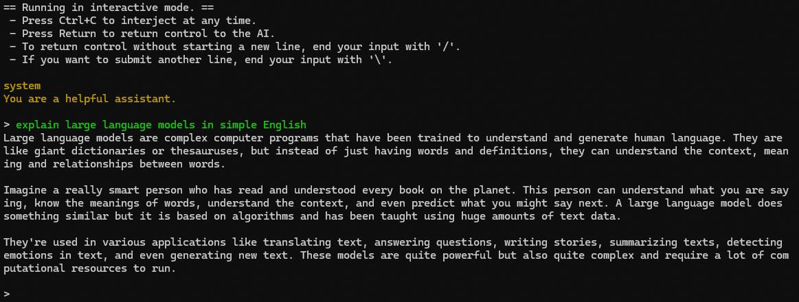 llama-cli in action, courtesy of the Qwen documentation.