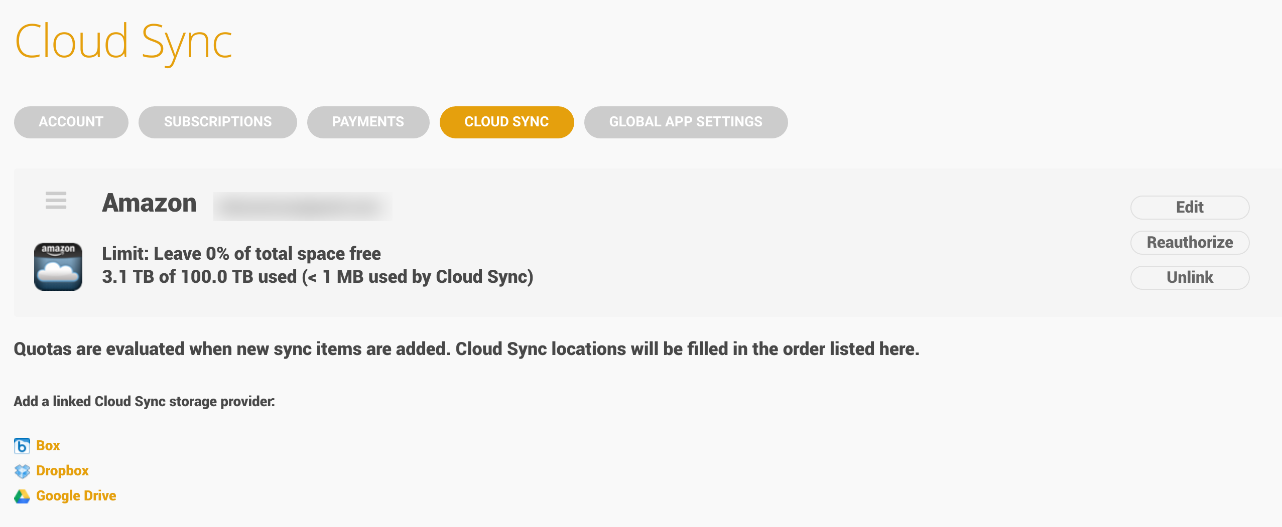 Plex Cloud Sync Settings Screenshot