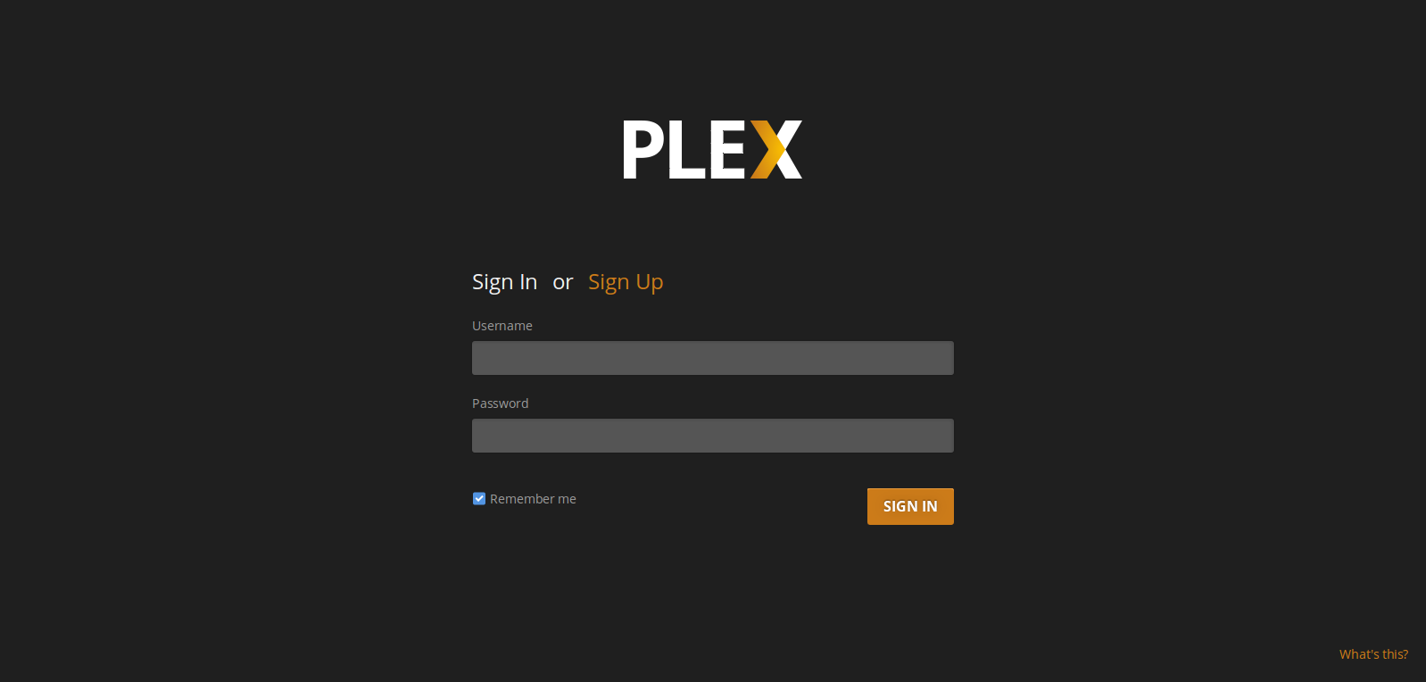 Plex Login Screen